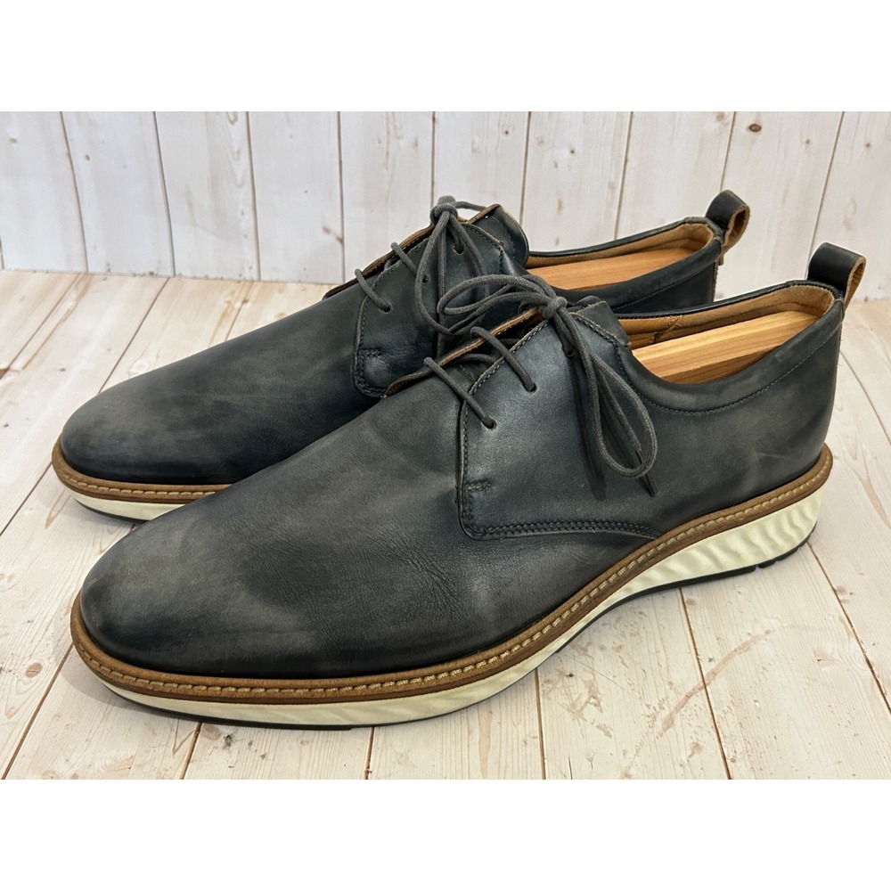 ECCO‎ ST.1 Hybrid Men's Blue Leather Plain Toe Derby Oxford Shoes US 12-12.5